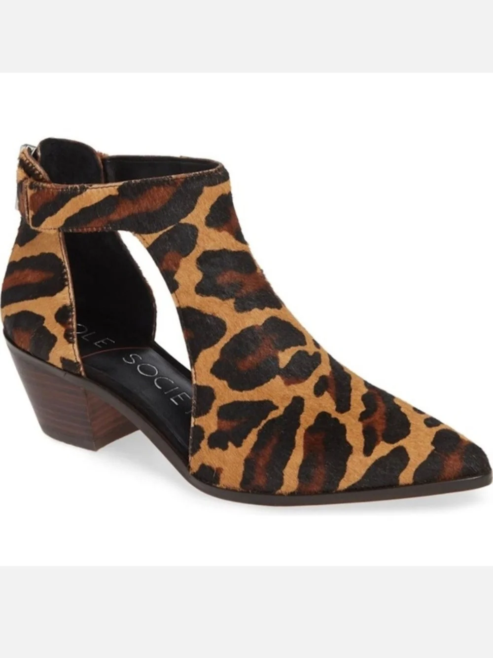 Sole Society Leopard Print Calf Hair Cutout Ankle Bootie Brown & Black, Size 7.5